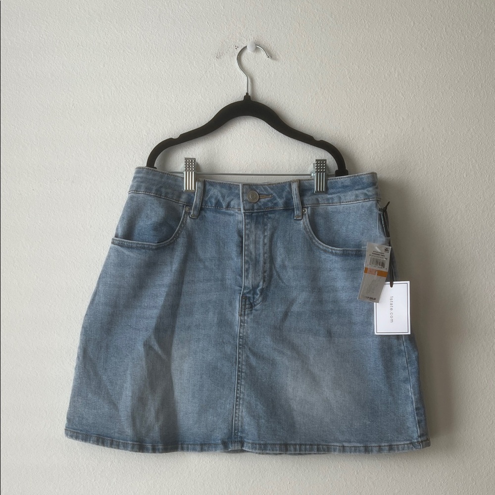 1. State Light Blue A-Line Denim Skirt